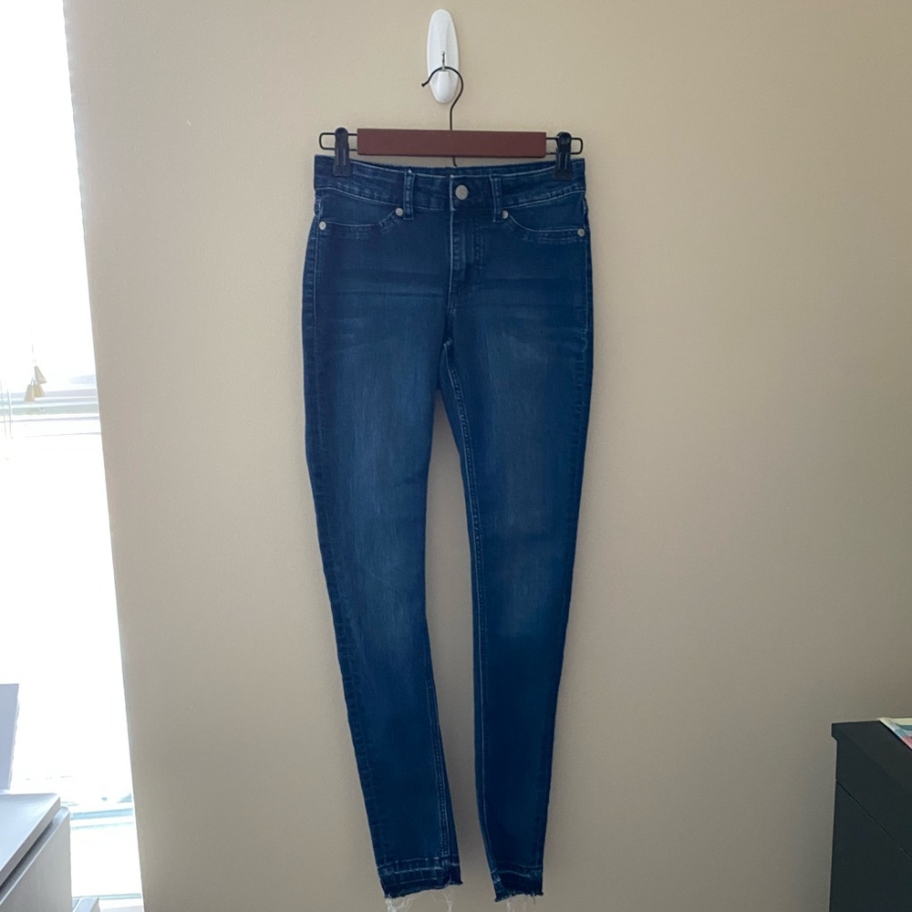 Cheap Monday Dark Wash Raw Hem Skinny Jeans Size 26/27